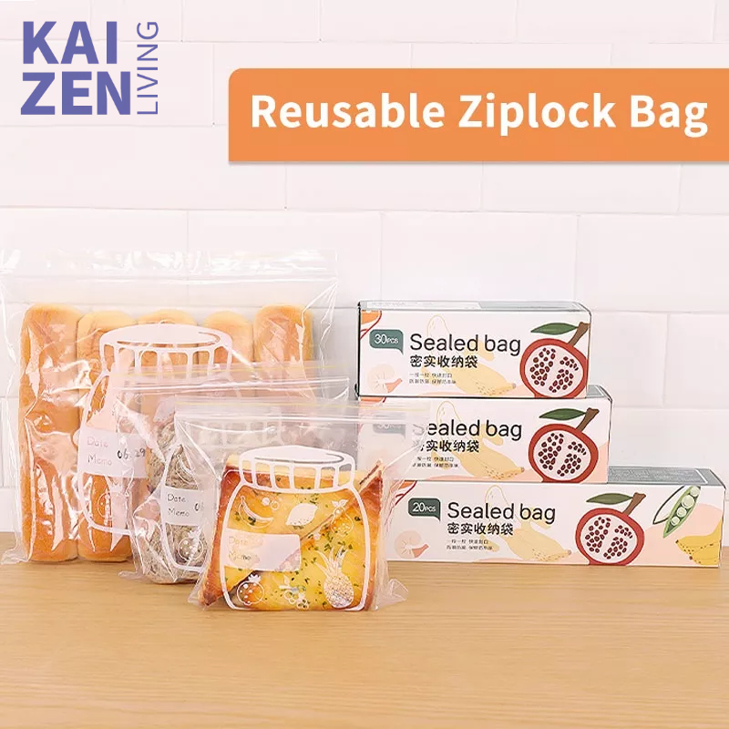 Letyeah &amp; Kaizenliving kantong penyimpan makanan kulkas / Kantong plastik ziplock makanan reusable