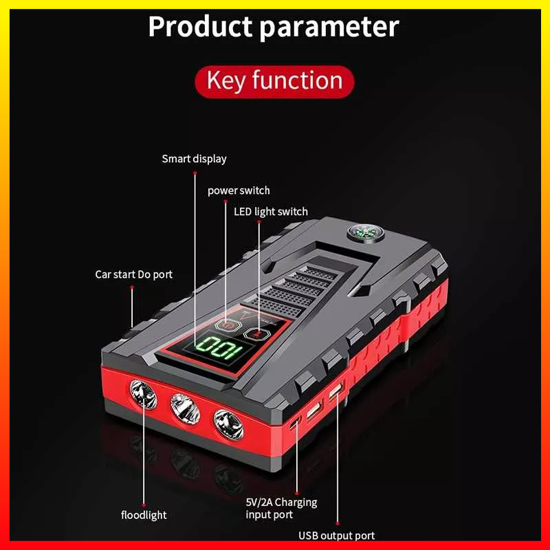 Power Bank Car Jump Starter Layar LCD Senter Dual USB Port 12V 10000mAh JXIANG POWER JX56 - 7CWB0BBQ