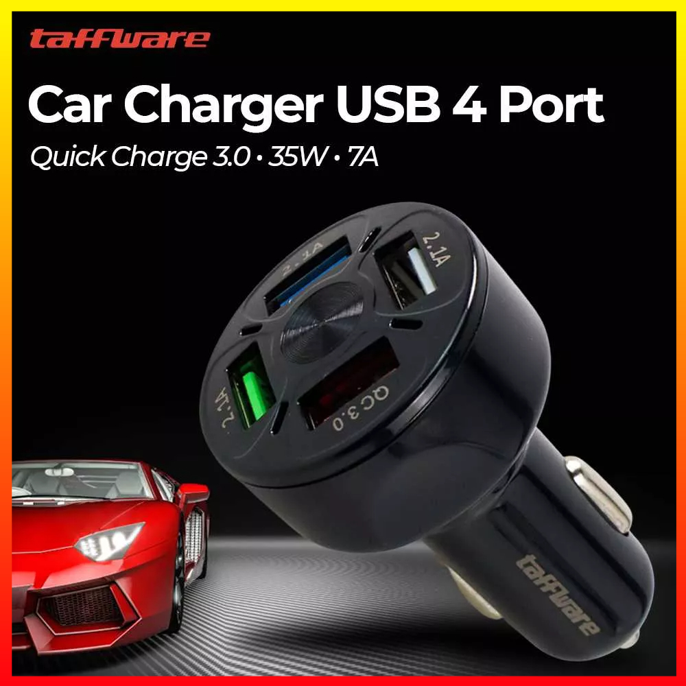 Universal 4 Port USB QC3.0 Pengisian Cepat Charger Mobil USB Untuk Ponsel 35W 7A Taffware BK-358 - 7RRSE0BK