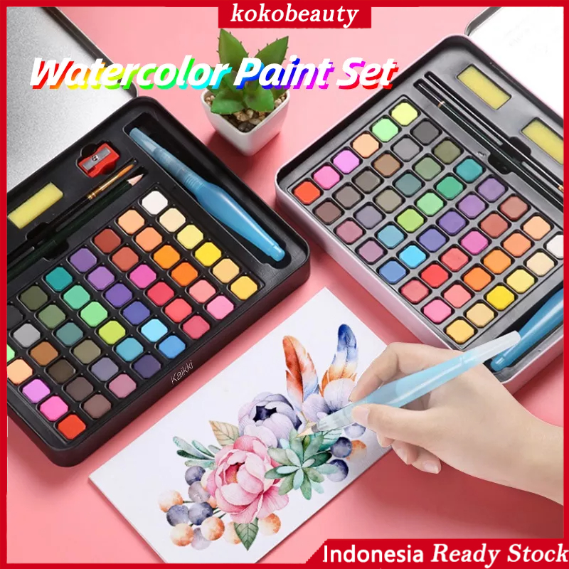 

36/48 Watercolor Set Cat Air Set (Bonus Kuas dan Kertas Gambar) / Cat Air Padat / Solid Watercolor Set / 36 48 Warna Cat Air