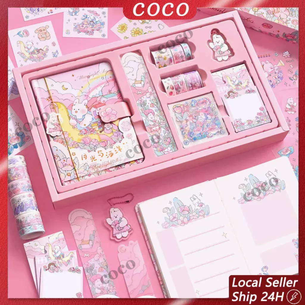 

【COD】Paket Jurnal Alat Tulis 7 in 1 - Pastel Blue Pink - Hampers Hadiah Sovenir Gift Set Diary Diari Journal Isi Set Alat Tulis Buku Memo Notes
