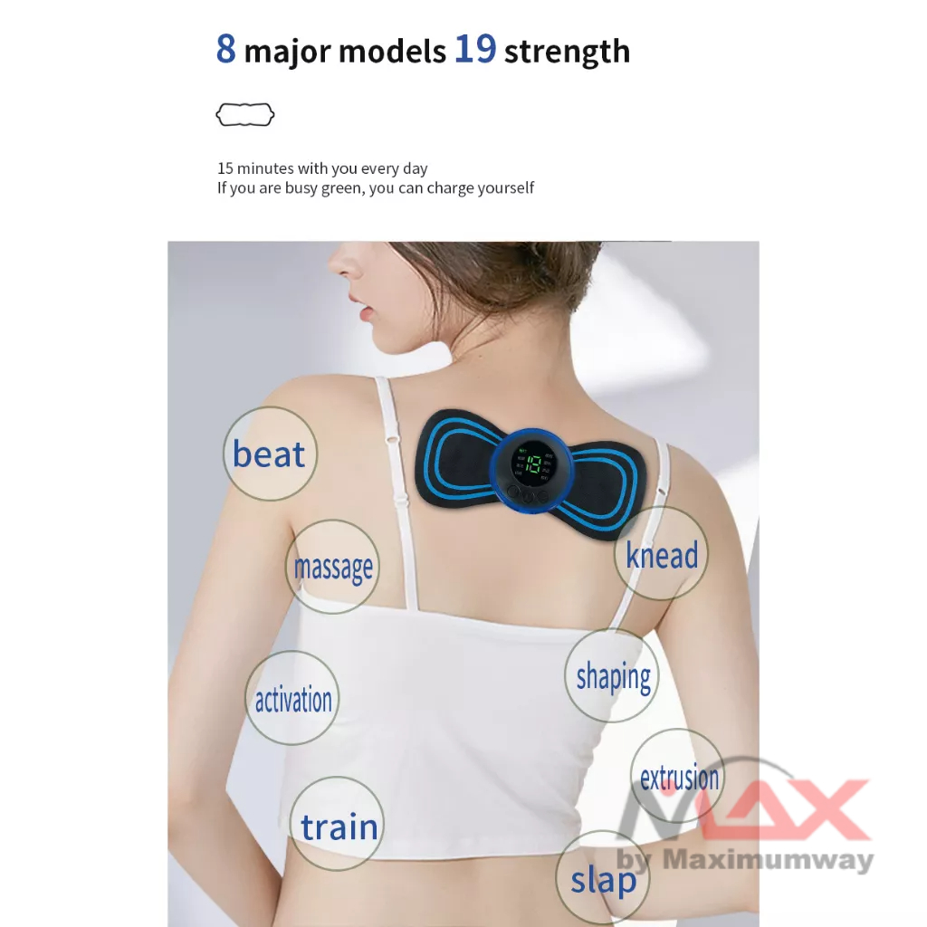 TaffOmicron Alat Pijat Listrik EMS Tens Portable USB Charging Otot Lelah terapi Stroke 9 mode 18 Kecepatan pegal linu melangsingkan tubuh memperlancar metabolisme dan aliran darah lancar LCD Display EMS Neck Massage Electric Massager Cervical Neck Back