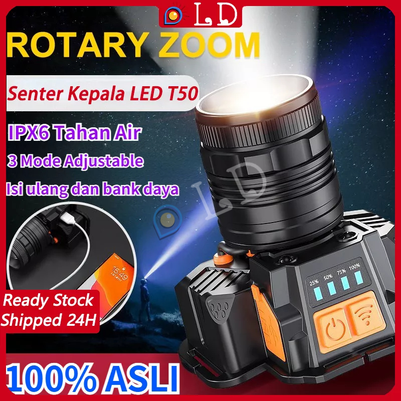 LED senter super terang, lampu depan luar yang kuat, lampu depan tahan air sensor gerak, senter berkemah senter kepala super terang T50