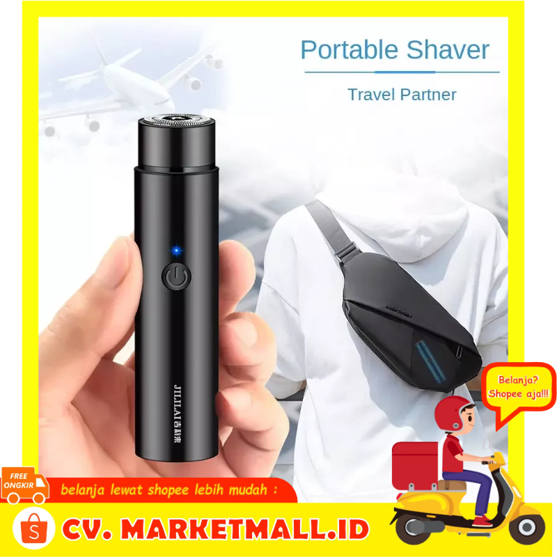 Alat Cukur Kumis Listrik Mini Pengisian USB Ukuran Saku Pisau Cukur Tahan Air Bisa Dicuci Portable JILILAI F500 - 7CHR3JBK