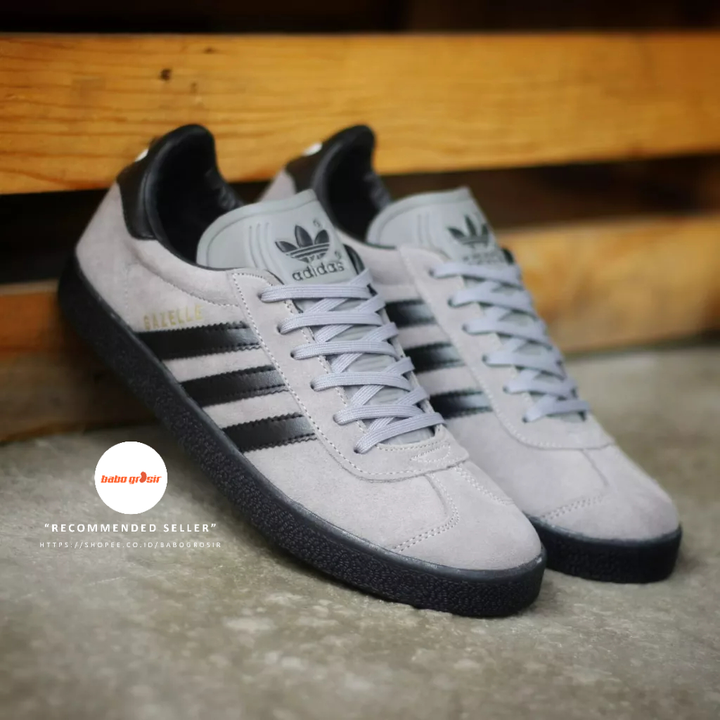 PROMO Sepatu Sneakers Murah | Adidas Gazelle Grey Black Sol Black Premium Quality, Bahan Kulit Suede, Harga Termurah