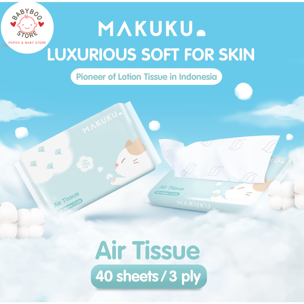 MAKUKU Air Tissue Isi 1 Pack / 3 Ply 40 Lembar / Facial tissue melembabkan / Tisu Bayi / Tisu Wajah lembut / Tisu Kering / Tisu travel pack / Cocok untuk kulit sensitif