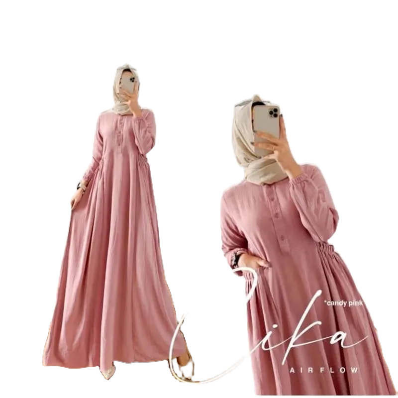 Dress Gamis Crinkle Muslim Wanita Pakaian Fashion