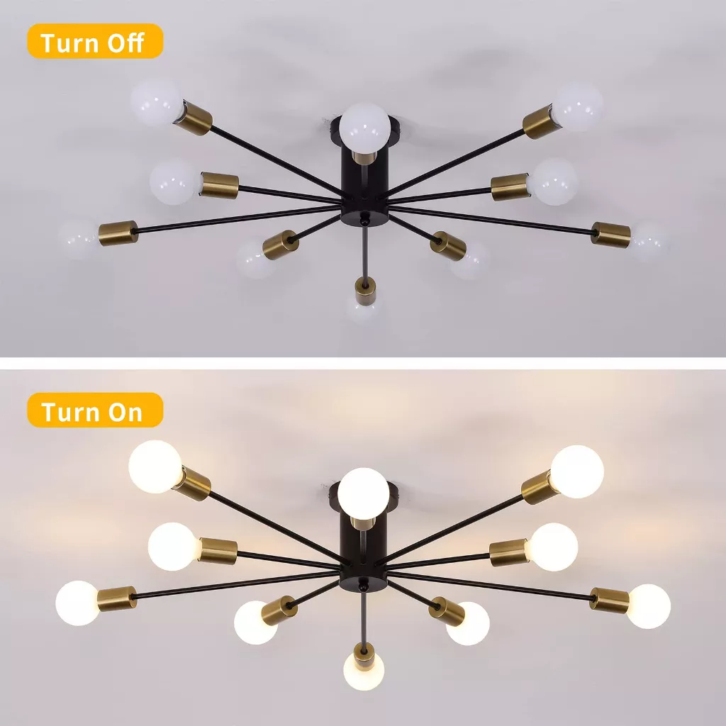 MATCHER Lampu Plafon Gantung Hias Gaya Retro Antik ruang tamu cafe dan Hotel Bahan besi anti karat Premium tahan lama lampu langit Langit kamar tidur Retro Iron Chandelier Satellite Ceiling Light Lustre 6 8 10 Lighting Vintage Black Spider Modern Home