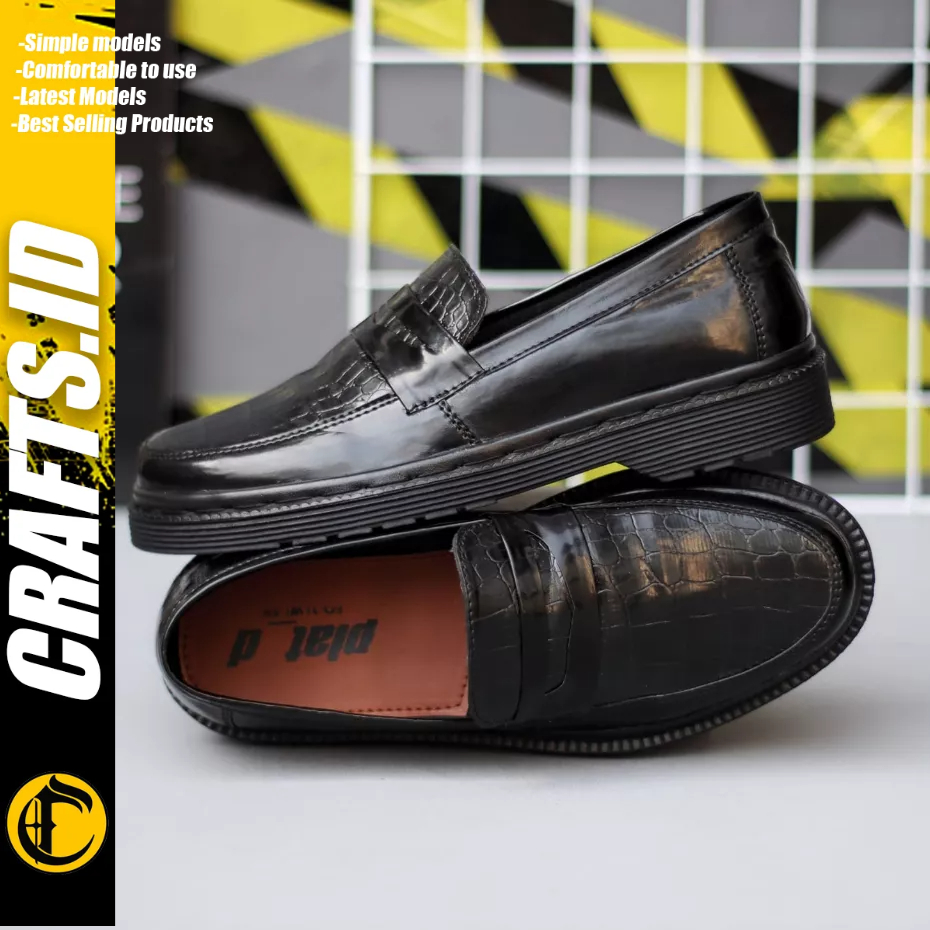 Crafts Babayo - Seapatu Loafers Hitam Pantofel Kulit Pu Kerja Pria