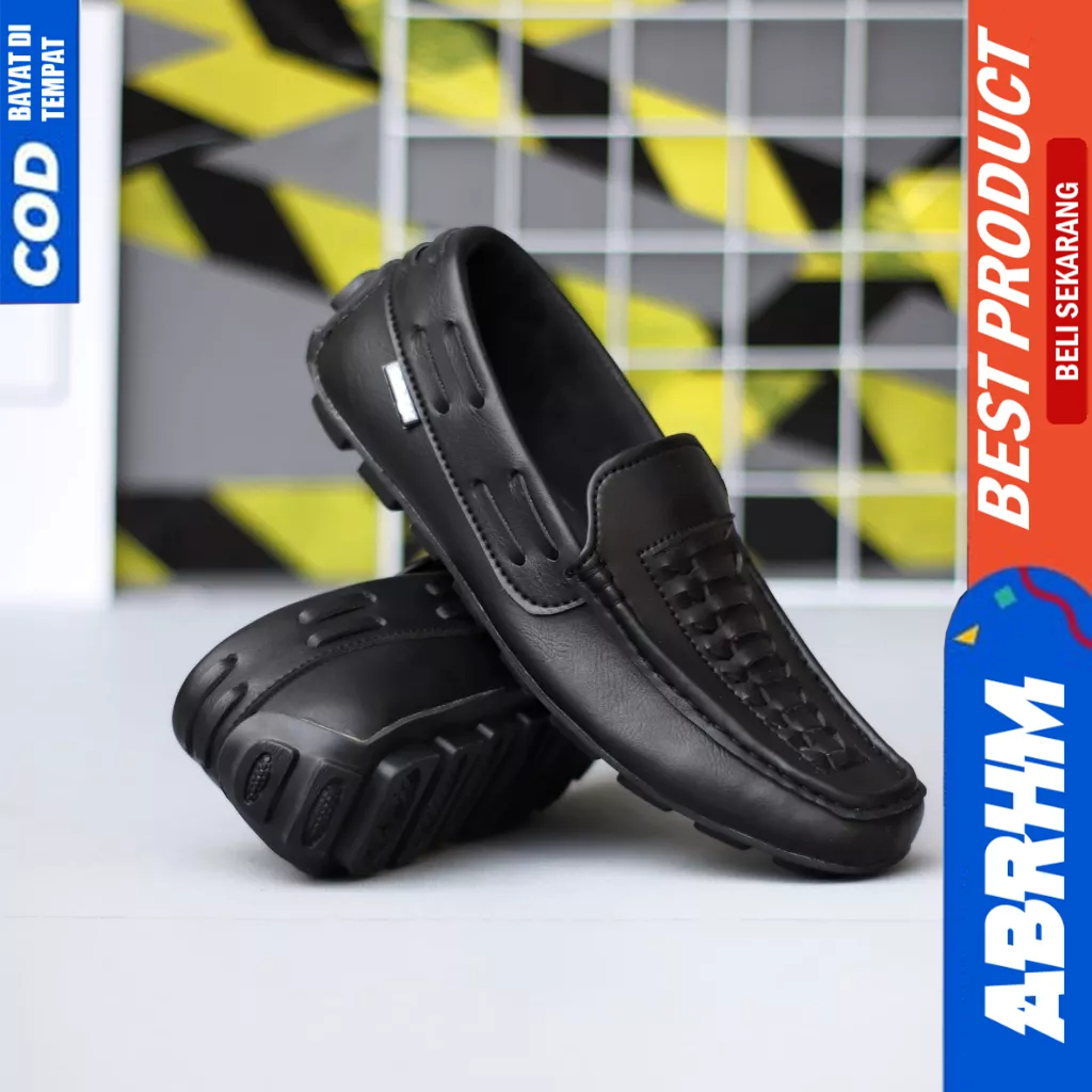 ABRHM Sepatu Loafers Slip On Casual Formal Kerja Hitam Pria