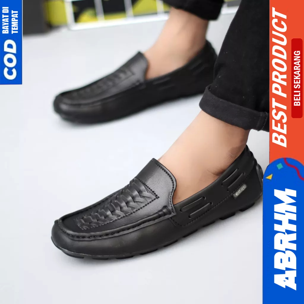 ABRHM Sepatu Loafers Slip On Casual Formal Kerja Hitam Pria