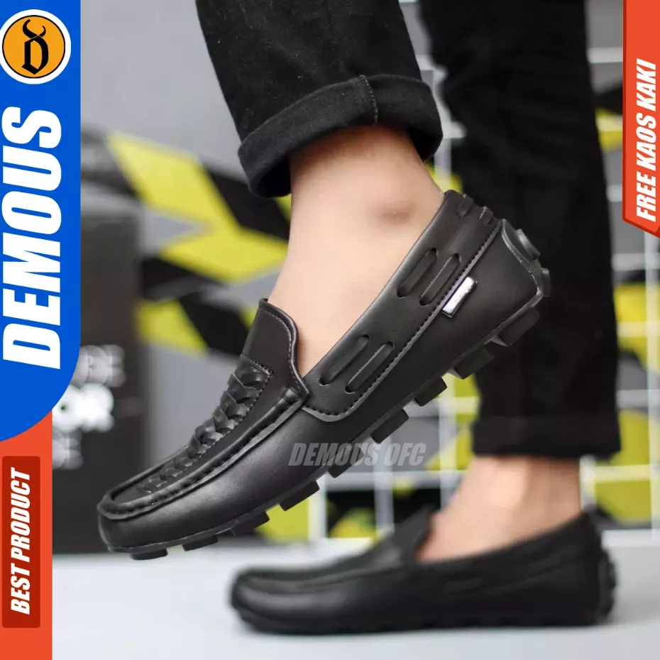 DEMOUS MORIZ - Sepatu Slip-on Formal Casual Hitam Kulit Pu Pria