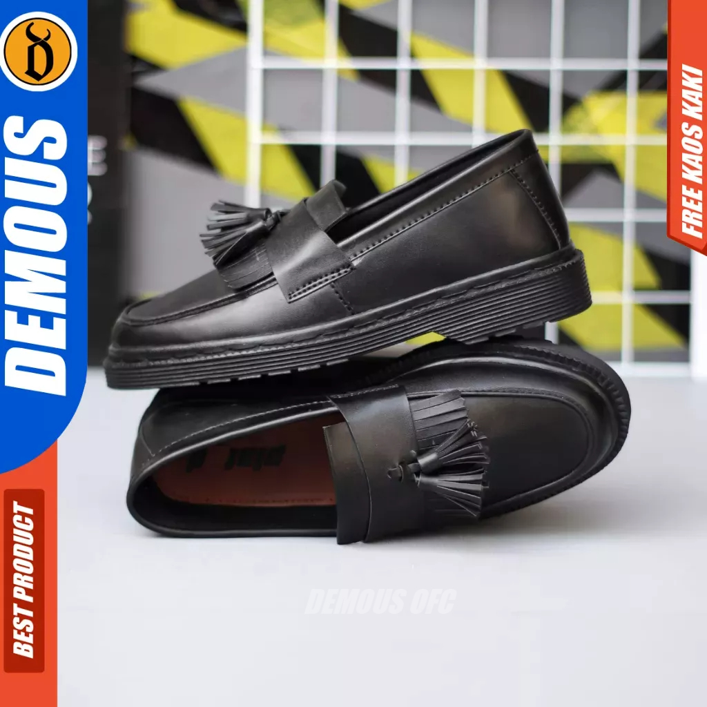 Demous Asuka - Sepatu Loafers Docmart Pantofel Full Black Pria