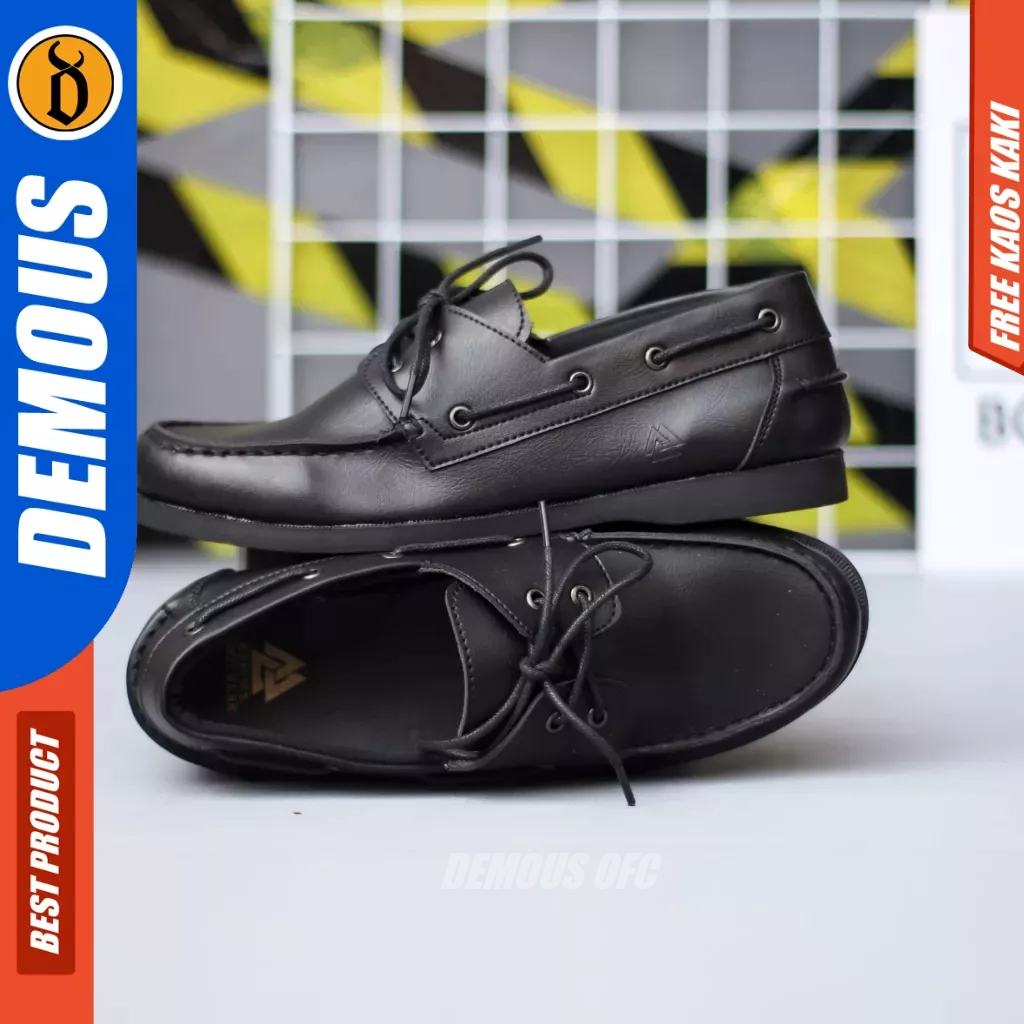 DEMOUS Arind - Sepatu Formal Casual Tali Hitam Kulit PU Pria