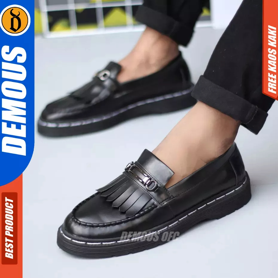 Demous Himawari - Sepatu Loafers Docmart Pantofel Kulit Pu Kerja Pria