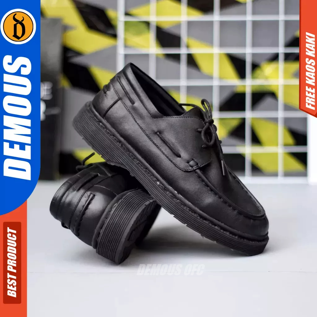 DEMOUS Nanami - Sepatu Formal Oxford Tali hitam Kulit Asli Pria