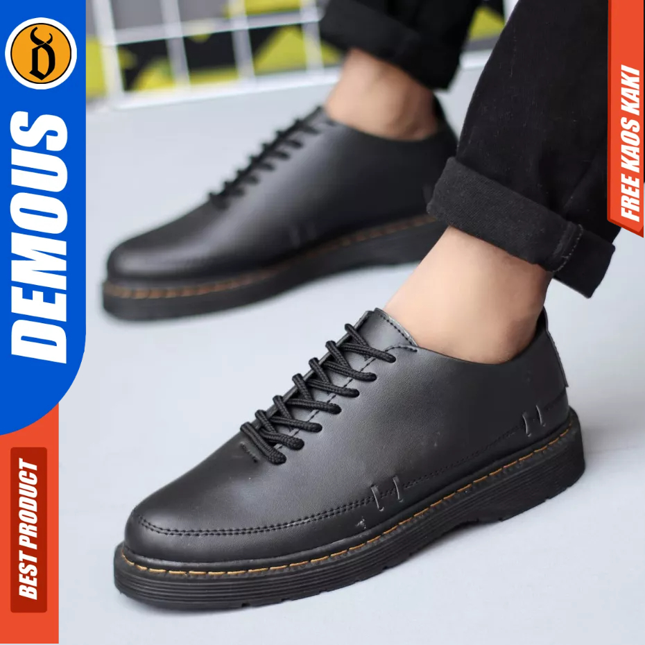 DEMOUS Minato - Sepatu Docmart Low Boots Formal Kerja Hitam Pria