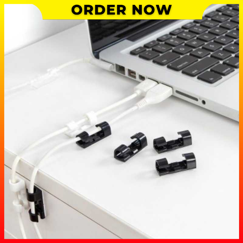 20 PCS Klip Manajemen Pengatur Kabel Kawat Jaringan Router Data Komputer TV Bebas Paku Organizer Cable Clip CHN CY-20 - OMUAD8BK