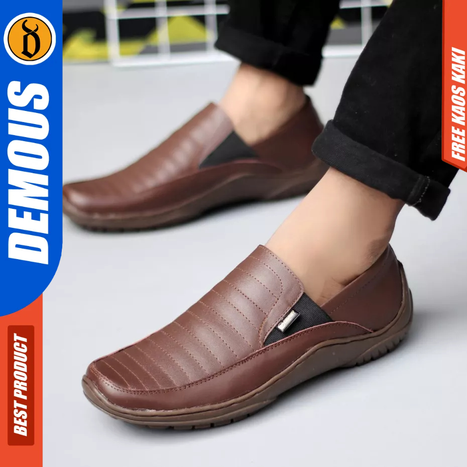 DEMOUS CORZA - Sepatu Loafers Kerja Kulit Asli Slip-on Hitam Pria