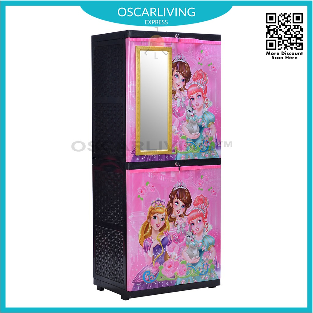 Sinbak Lemari Plastik + KACA Motif PRINCESS / Lemari Pakaian Multifungsi