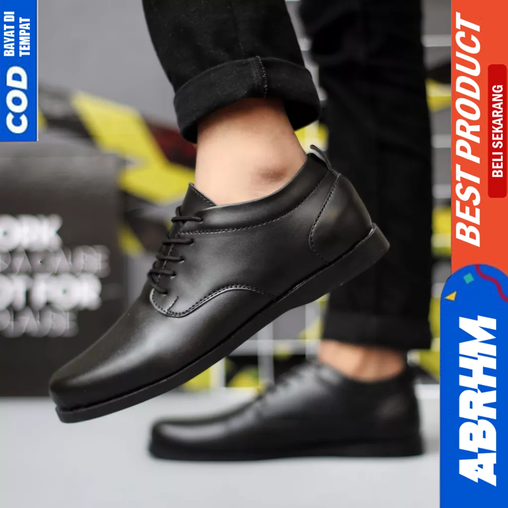 ABRHM Sepatu Oxford Formal Pantofel Hitam Tali Kerja Pria