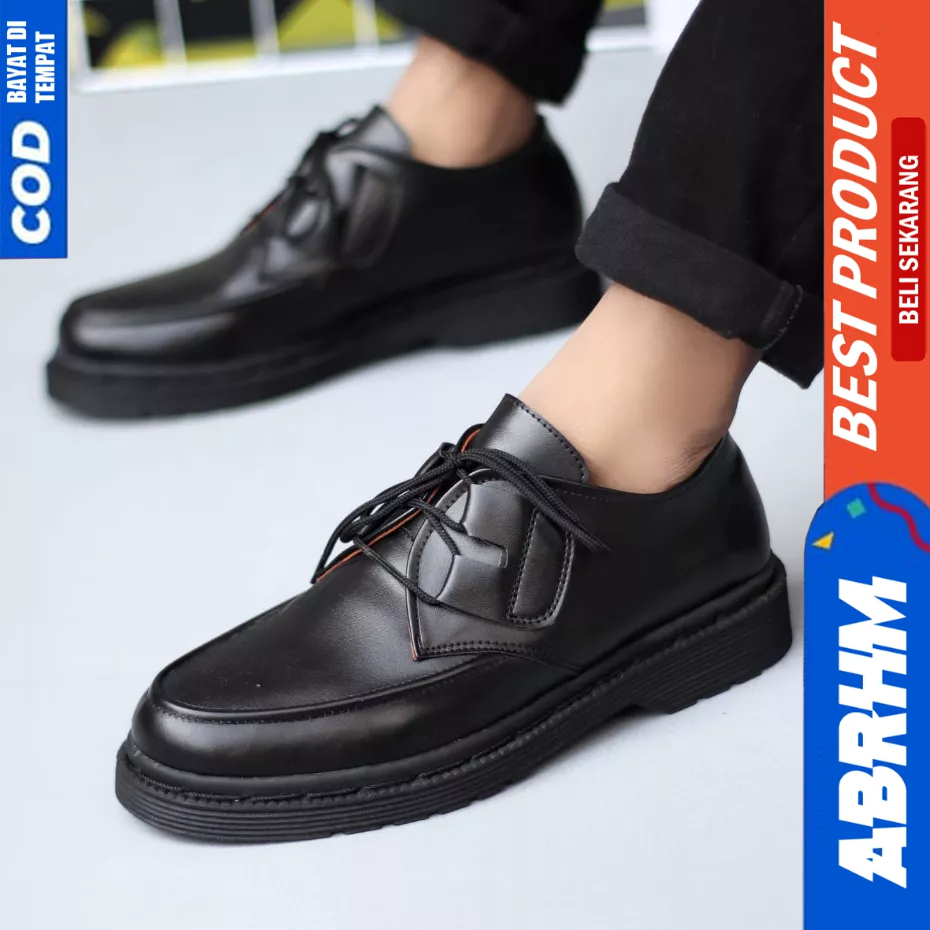 ABRHM Sepatu Formal Docmart Low Boots Tali Hitam Pantofel Kerja Pria