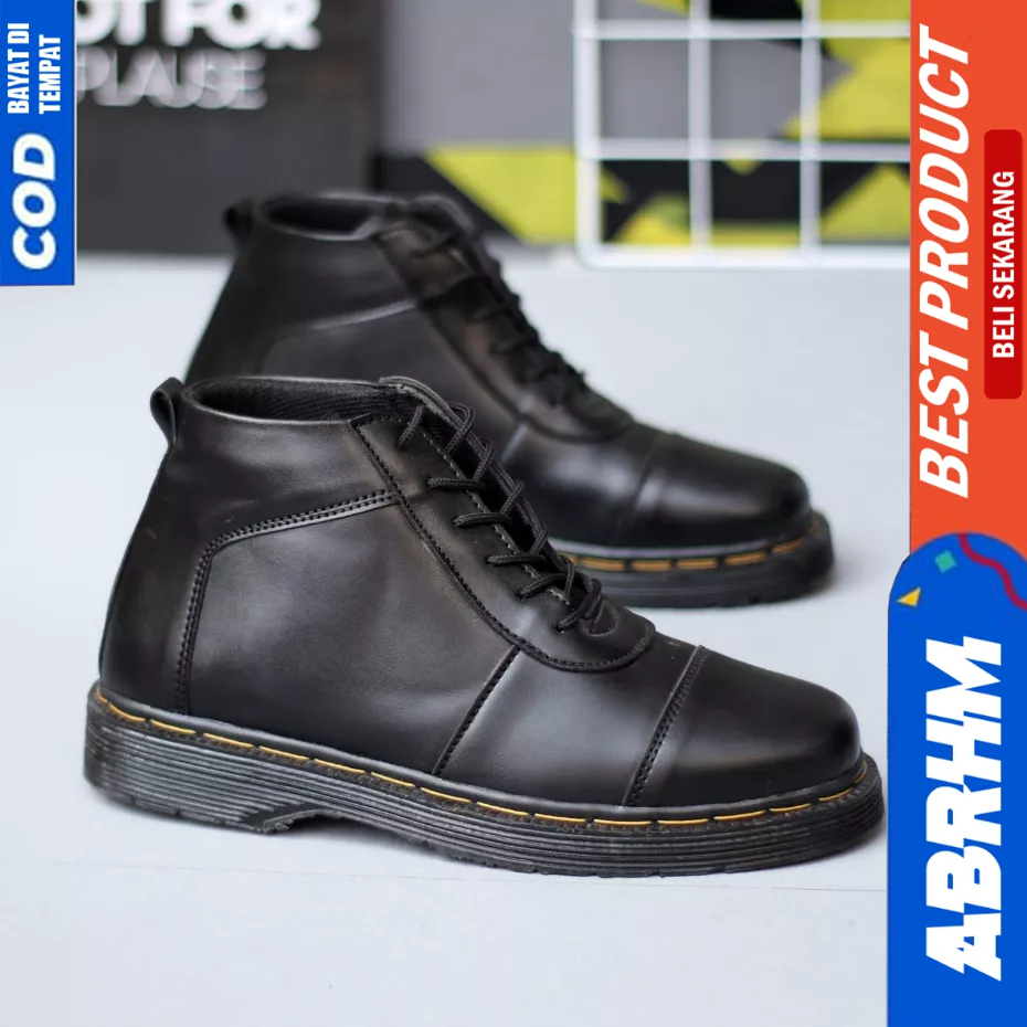 ABRHM Sepatu Formal Docmart Boots Hitam Casual Kerja Pria