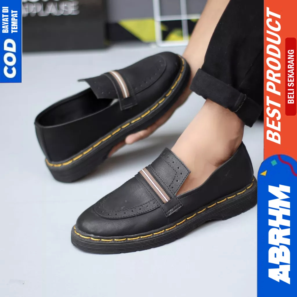 ABRHM Sepatu Loafers Docmart Casual Formal Pantofel Kerja Hitam Pria