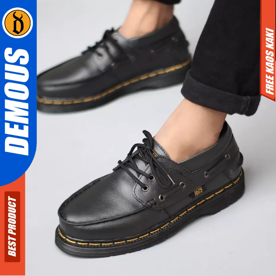 Demous Kilua - Sepatu Formal Docmart Low Boots Hitam Kulit Kerja Pria