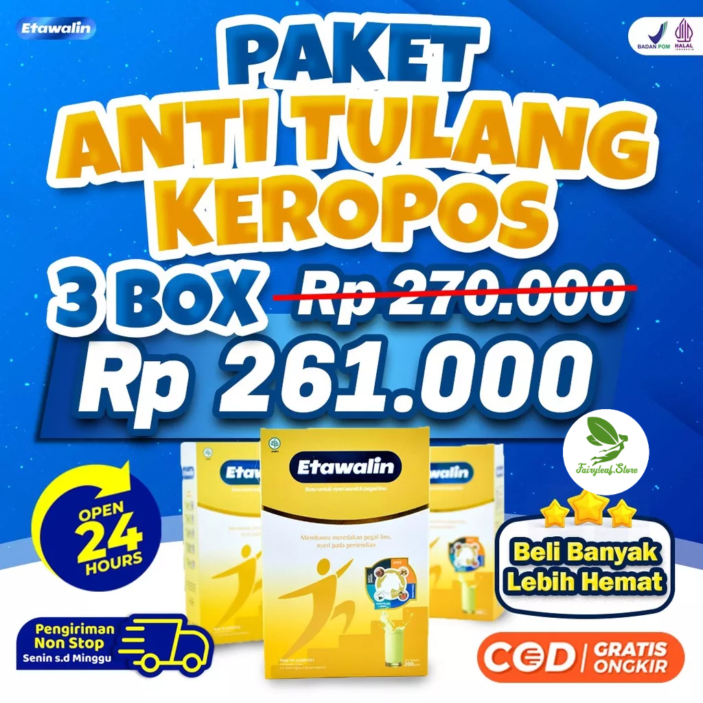 Etawalin Paket Tulang Keropos– 3 Box Susu Kambing Etawa Tingkatkan Kepadatan &amp; Kesehatan Tulang Sendi Susu Anti Asam Urat Rematik Reumatik Nyeri Sendi.