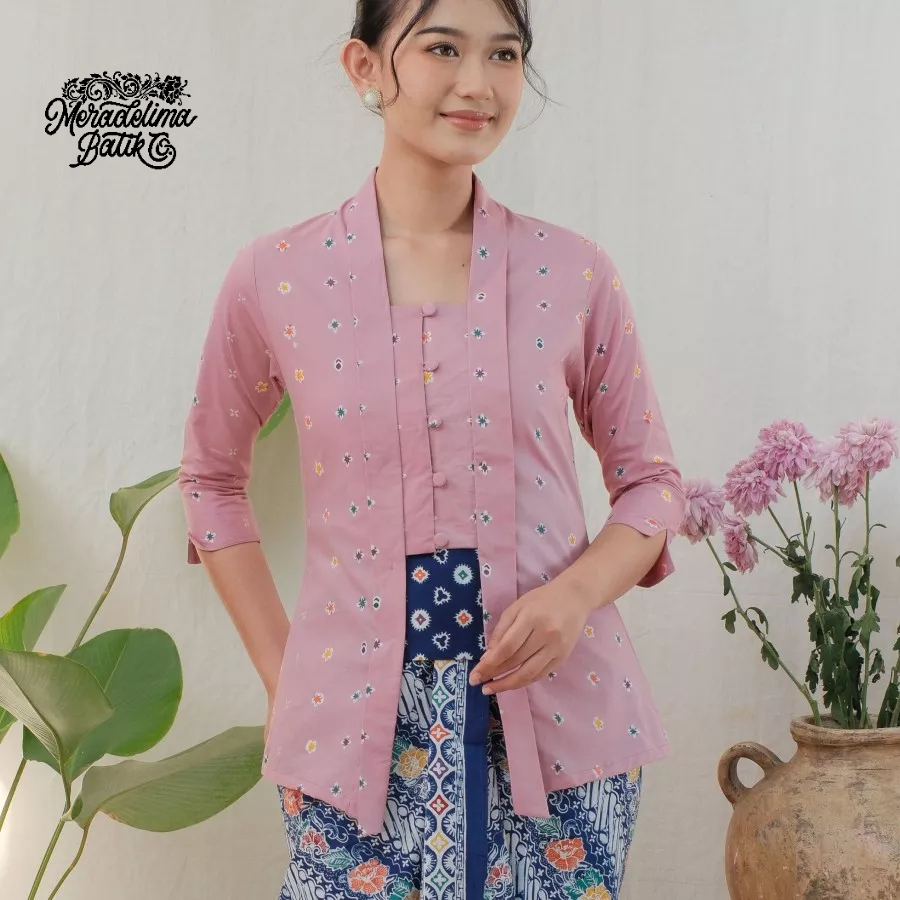 Kebaya Kutubaru Etnik Jasmine Lengan 7/8 Meradelima Katun Dusty Pink