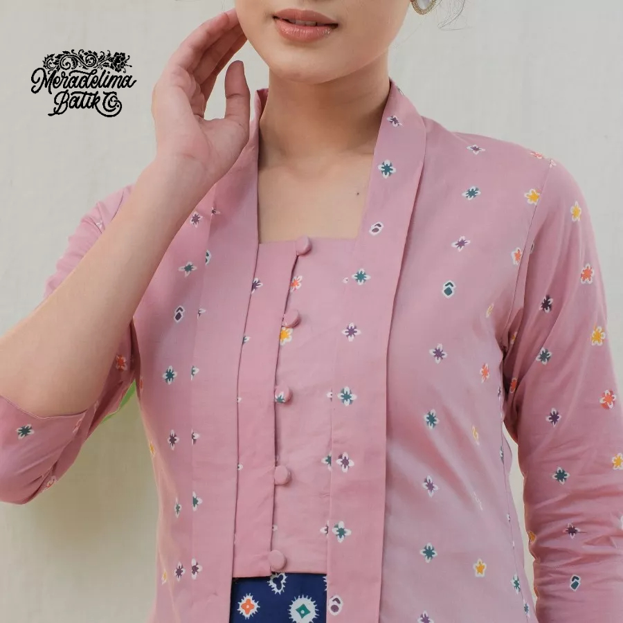 Kebaya Kutubaru Etnik Jasmine Lengan 7/8 Meradelima Katun Dusty Pink