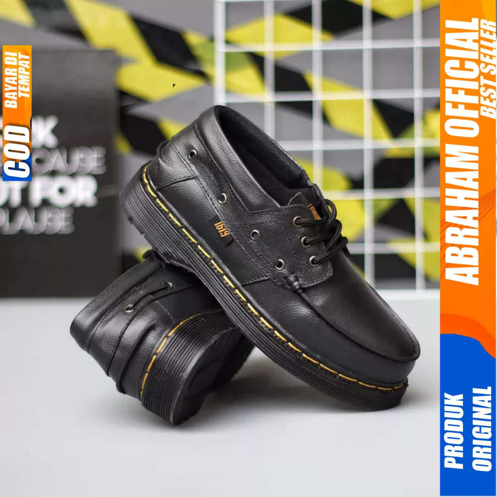 Sepatu Formal Pantofel Docmart Low Boots Casual Kulit Hitam Pria