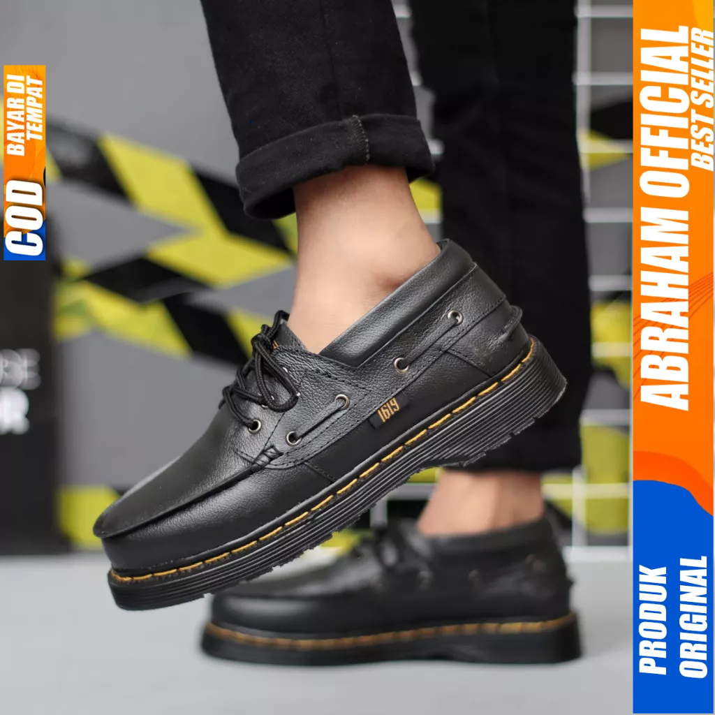 Sepatu Formal Pantofel Docmart Low Boots Casual Kulit Hitam Pria