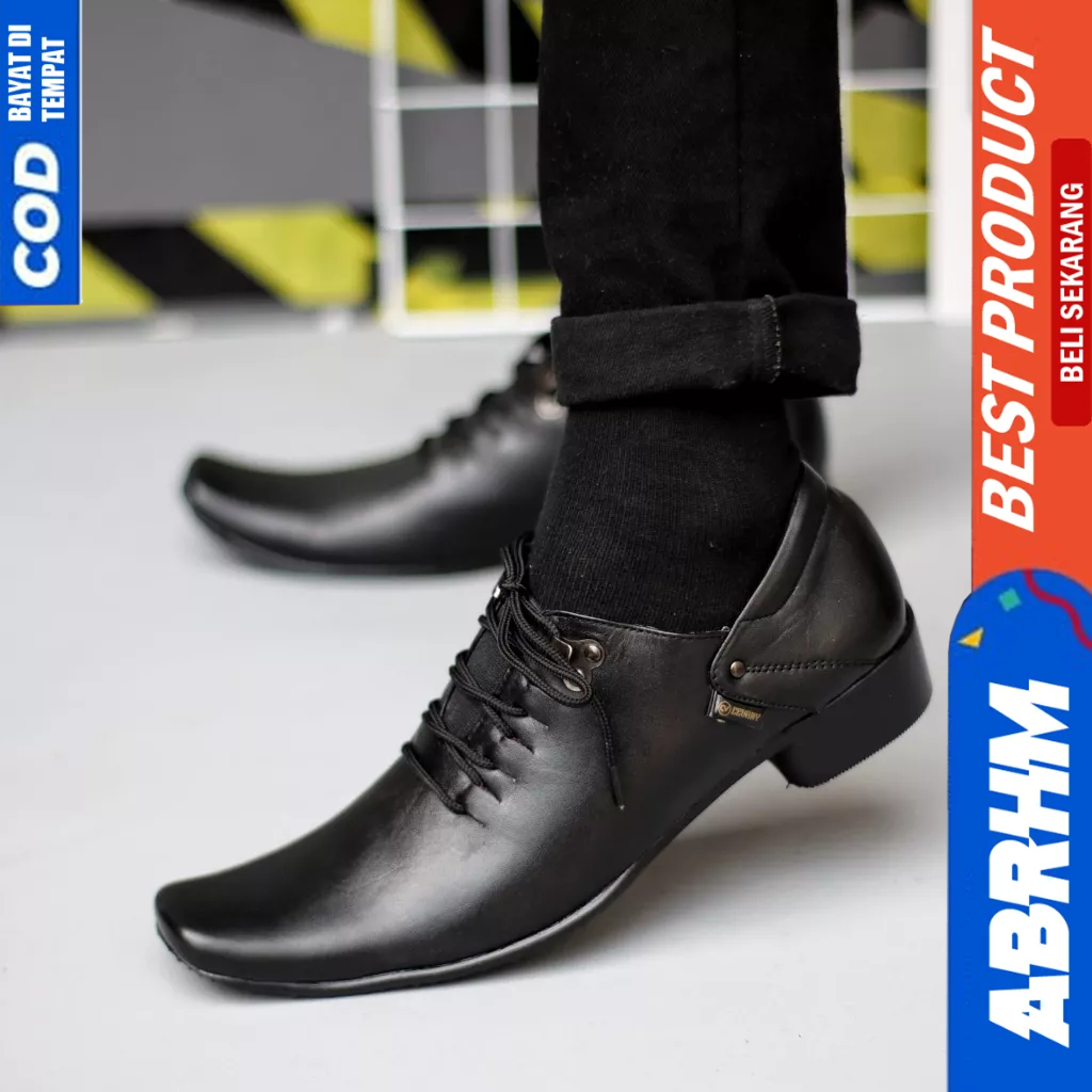 ABRHM Sepatu Kerja Hitam Kulit Formal Pantofel Ukuran Besar 44 45 46 47 Pria