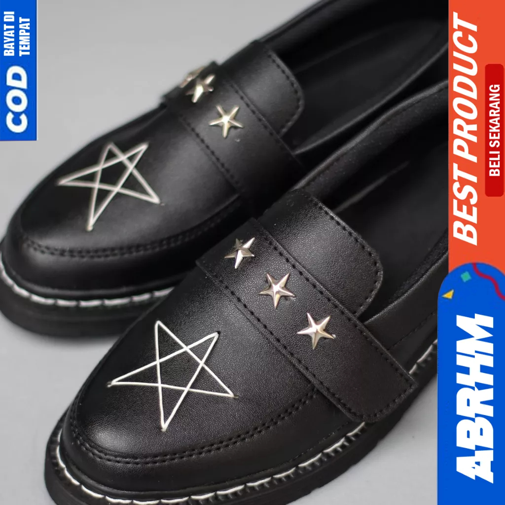 ABRHM Sepatu Docmart Kerja Loafers Formal Pantofel Hitam Pria