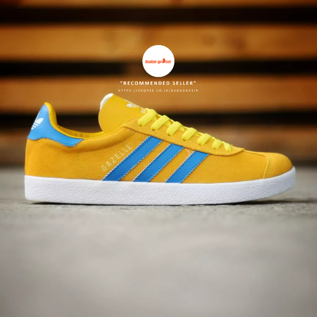 PROMO Sepatu Sneakers Murah | Adidas Gazelle Yellow Blue Premium Quality, Bahan Kulit Suede, Harga Termurah