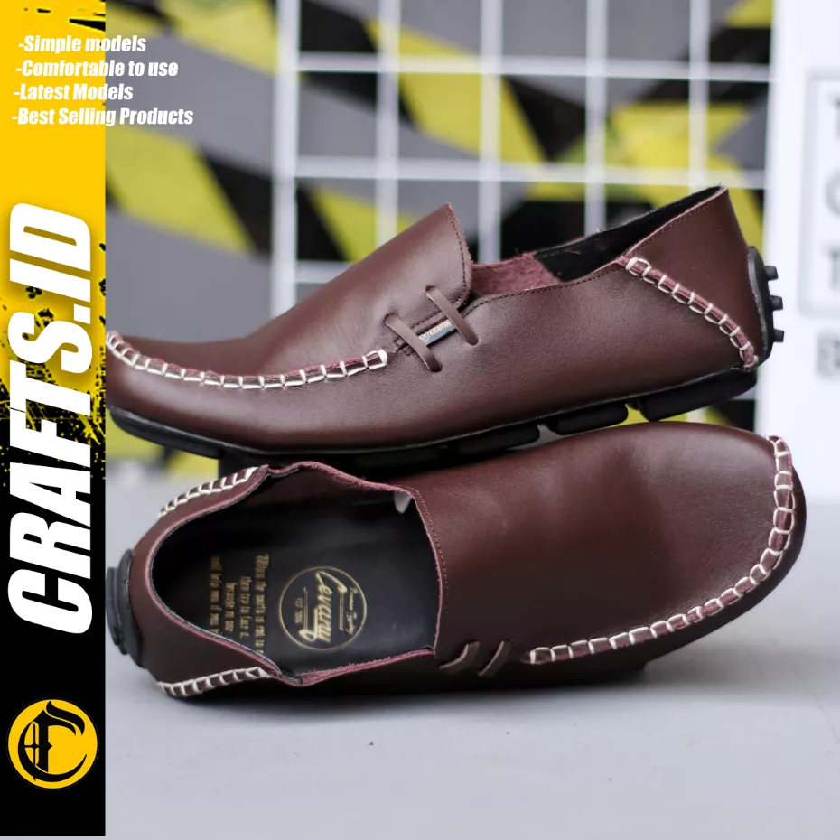 CRAFTS - Sepatu Formal Casual Slip-on Kulit Asli Hitam Pria Moclea