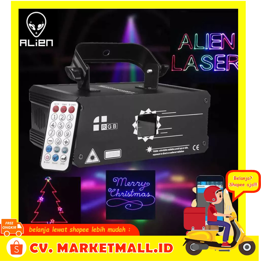 Lampu Proyektor Sinar Laser Animasi Penuh Warna Bluetooth Remote Control DMX512 1W Alien F6A - 7CLL67BK