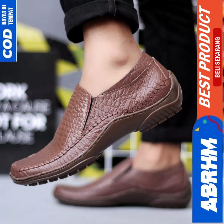 ABRHM Sepatu Formal Pantofel Kulit Asli Hitam Kerja Pria