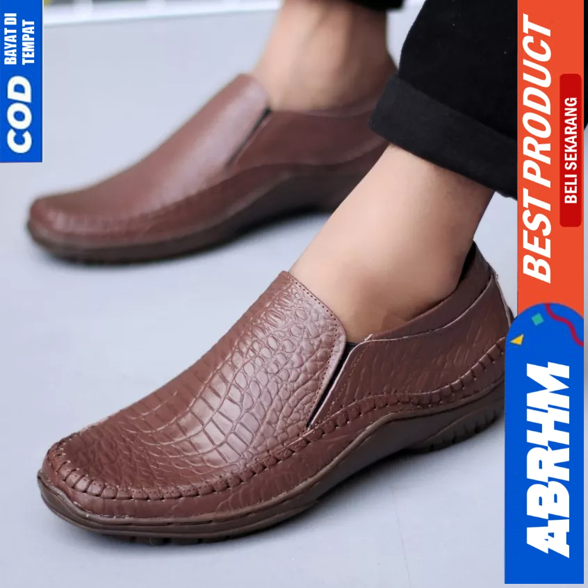 ABRHM Sepatu Formal Pantofel Kulit Asli Hitam Kerja Pria