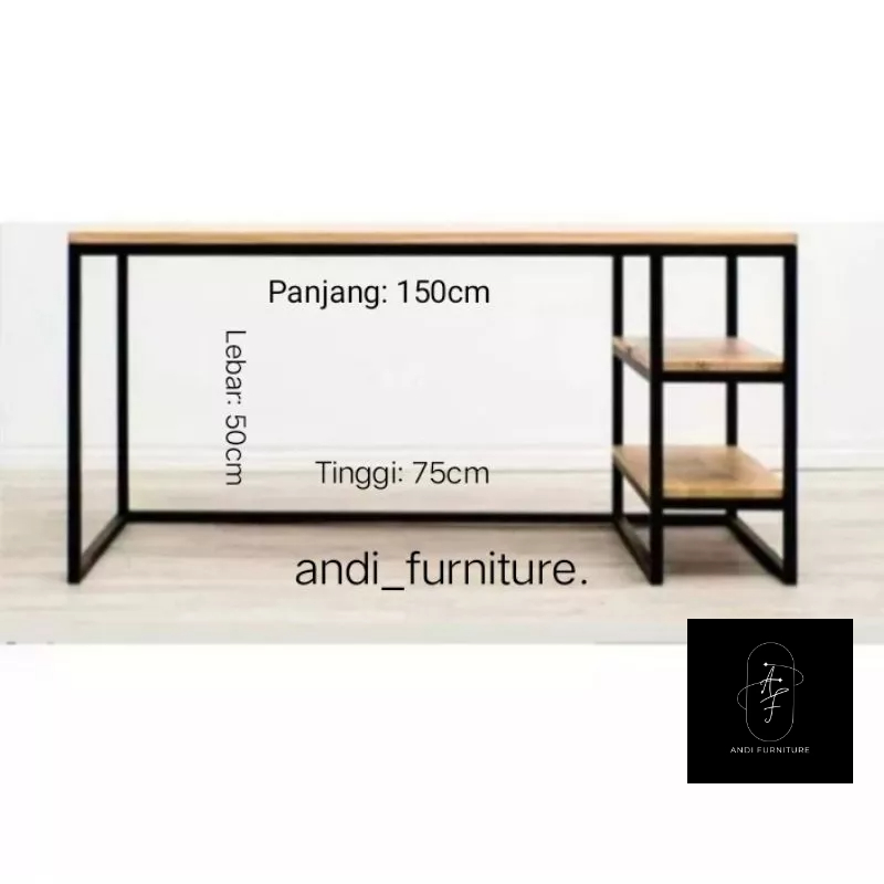 meja belajar minimalis kayu mahoni kaki besi hollow