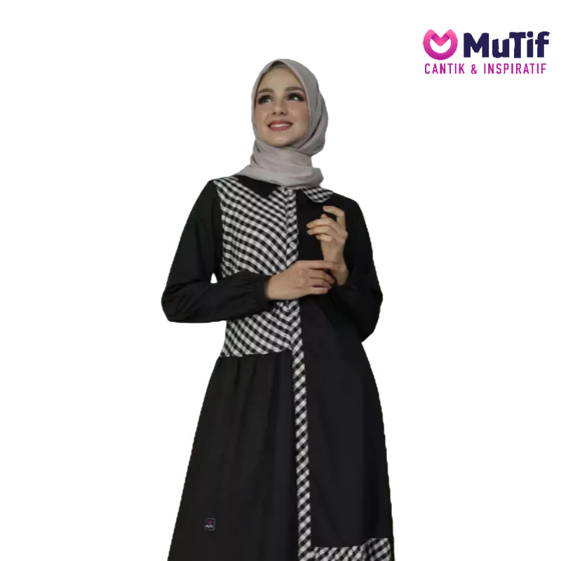 GAMIS MUTIF TIERMALA BLACK TIRMALA Fashion Muslim Pakaian Wanita Dress