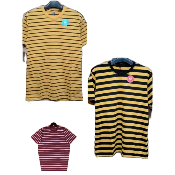 Kaos pria garis garis kombinasi polos untuk pria dan wanita