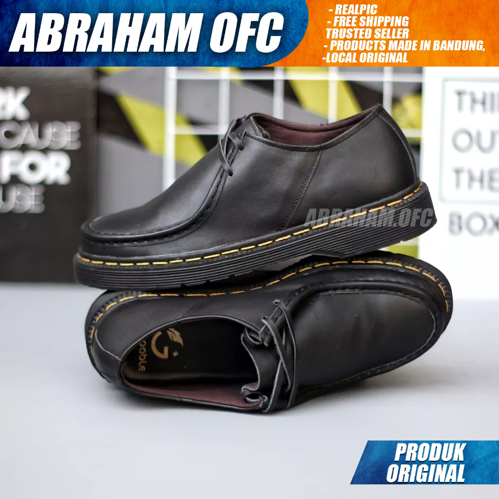 ABRAHAM Sepatu Formal Docmart Low Boots Kulit Asli Pantofel Kerja Hitam Pria