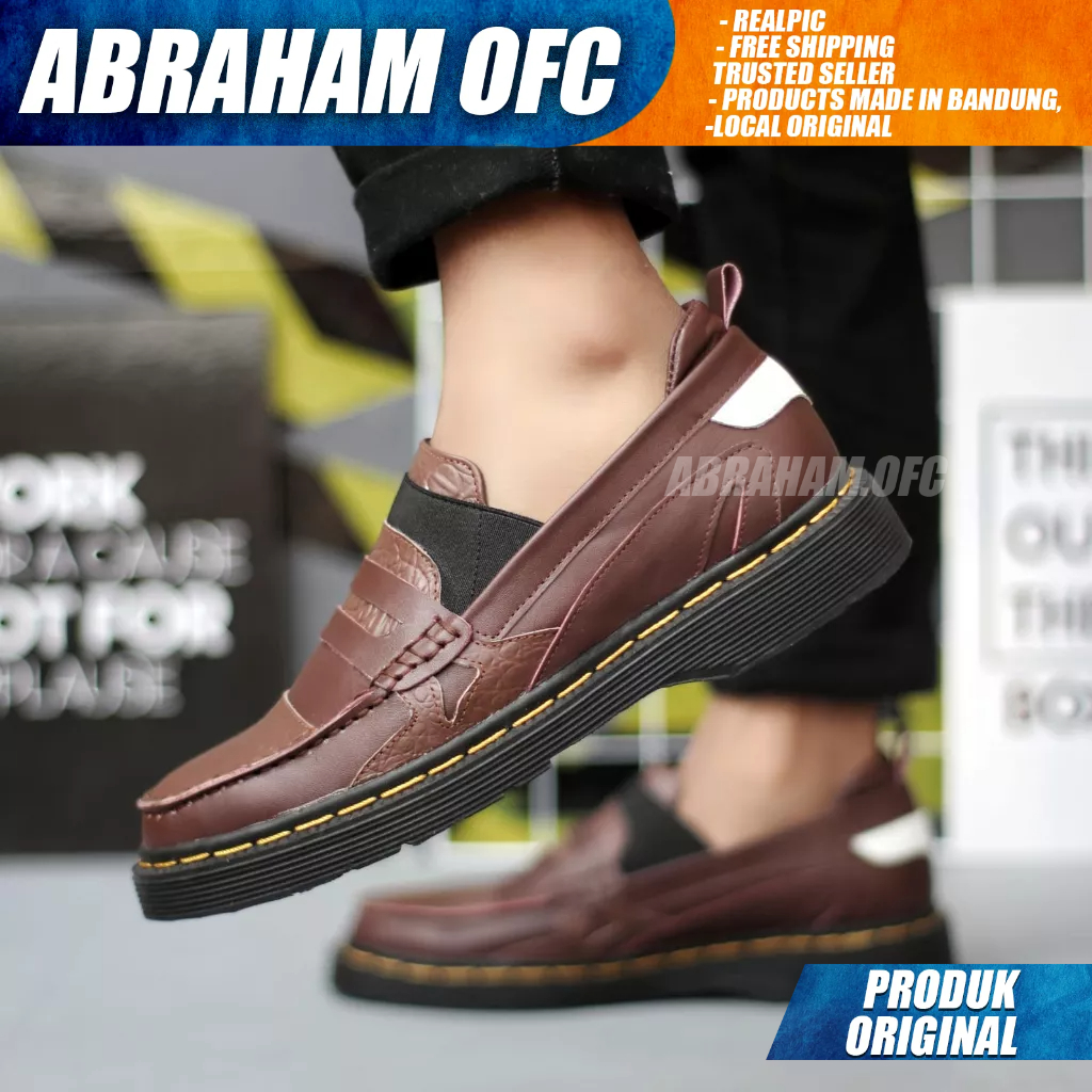ABRAHAM Sepatu Loafers Docmart Casual Kulit Asli Formal Pantofel Hitam Kerja Pria
