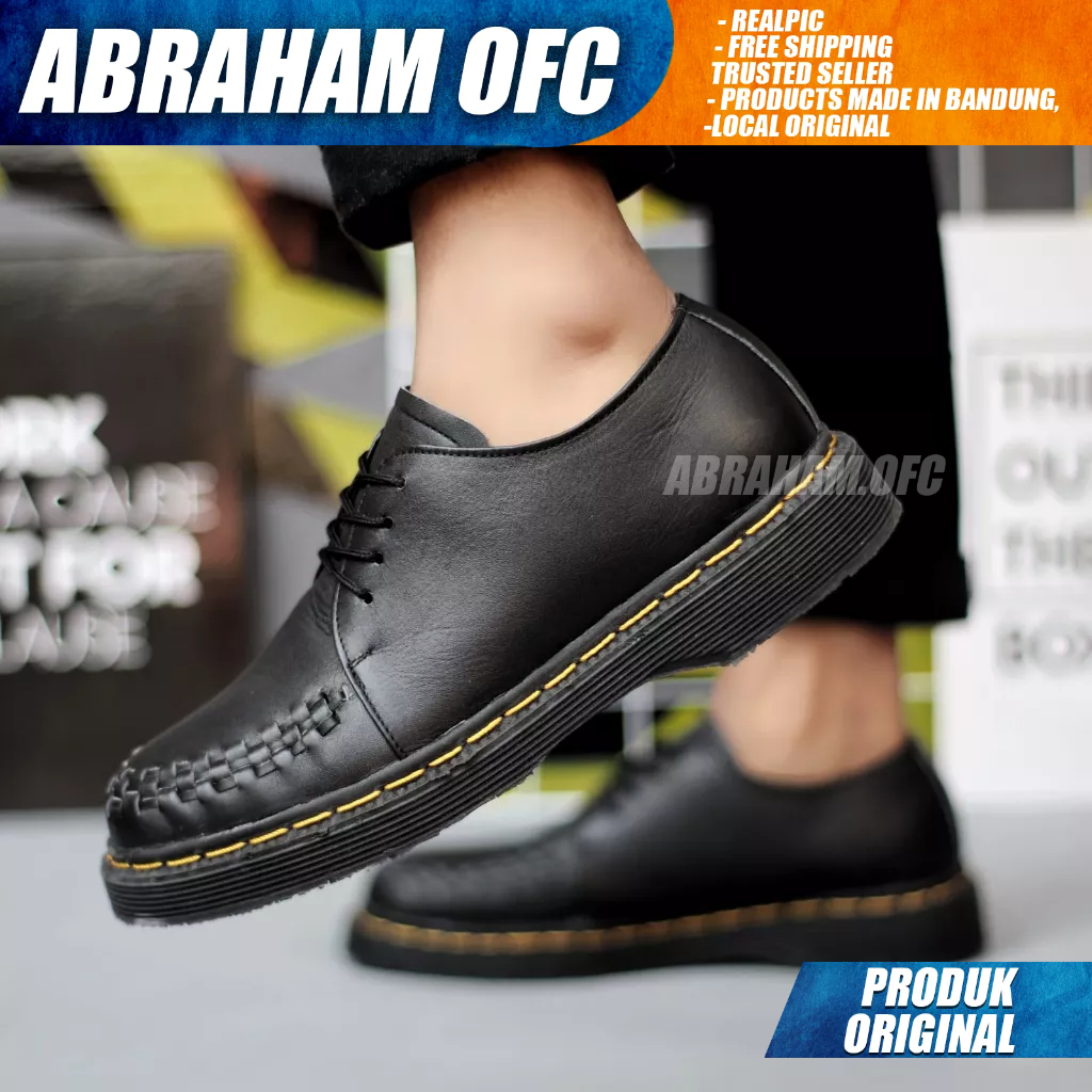 ABRAHAM Sepatu Docmart Formal Pantofel Kulit Asli Hitam Kerja Pria