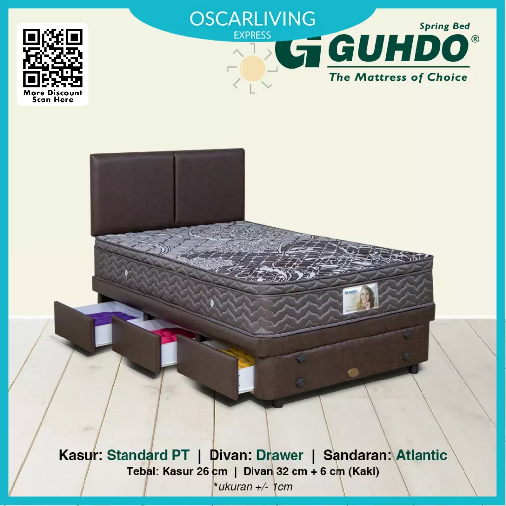 Guhdo Springbed / Kasur Tebal 26 Cm Standard Plushtop Divan Drawer Set Atlantic Fullset Coklat - Kir