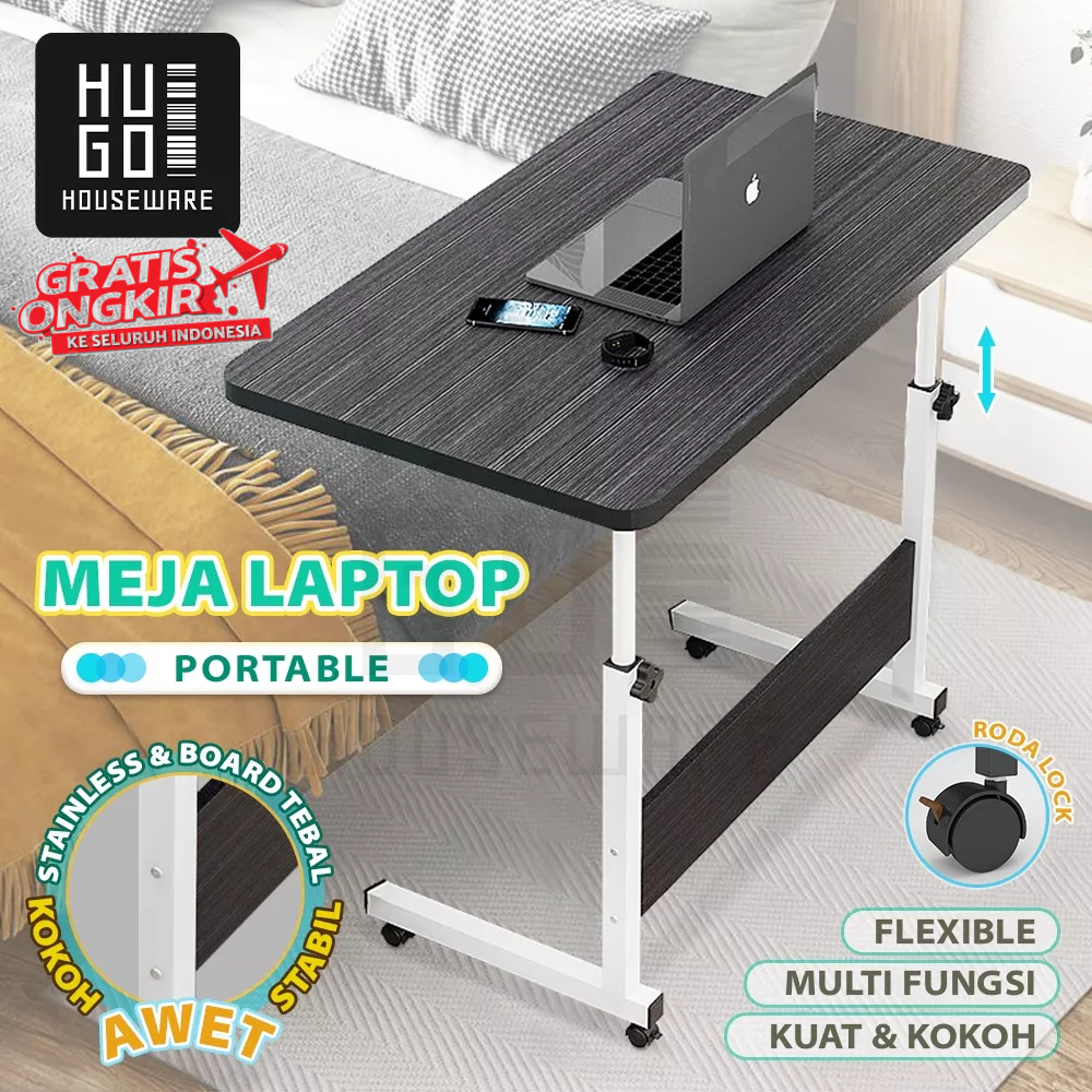 Meja Laptop Belajar Serbaguna / Meja Roda Portable Stand Tinggi HUGO