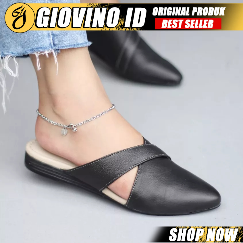 Sepatu Sandal Wanita Sendal Flat Selop slop Papirut Teplek Kulit Asli Garut Bustong Tutong Terbaru